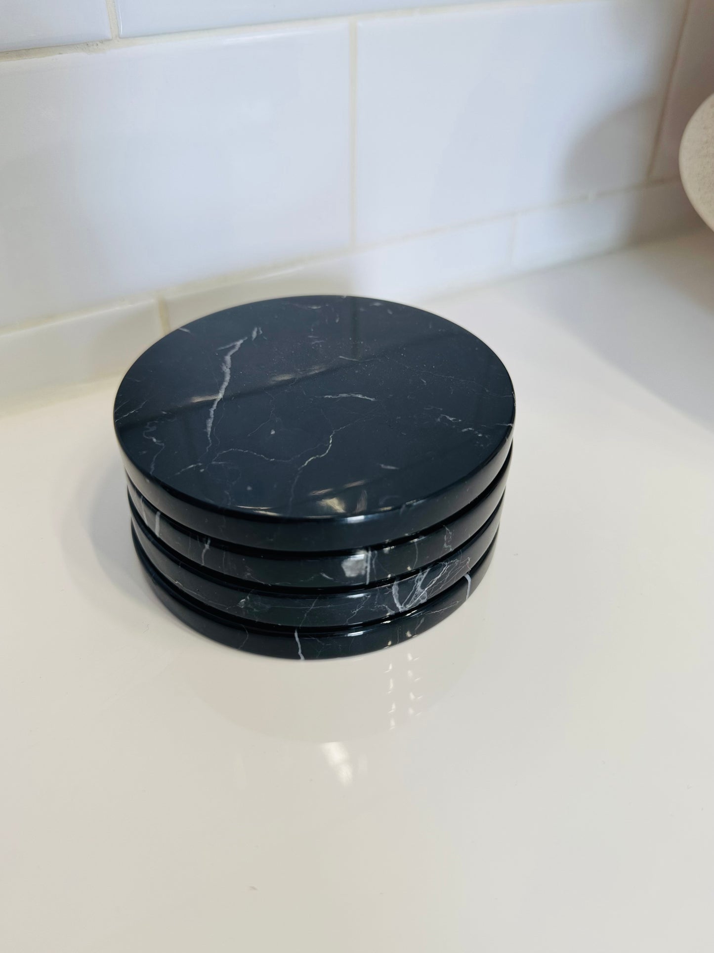 Black Round Marble Coaster (set of 4) - Briggs and Olive