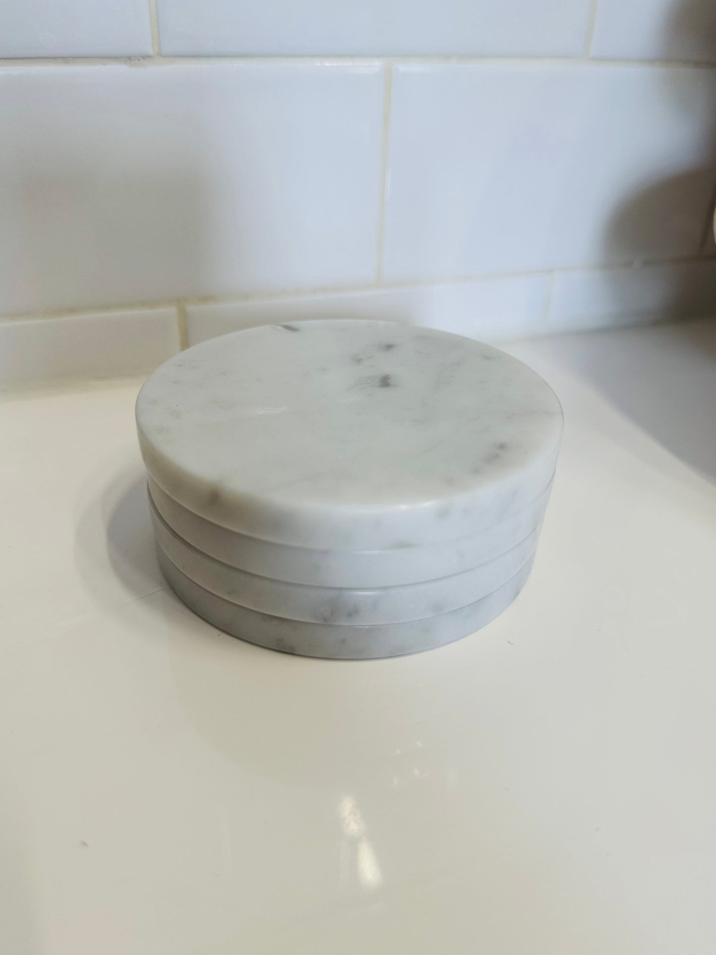White Italian Carrara Marble Round Coaster (set of 4) - Briggs and Olive