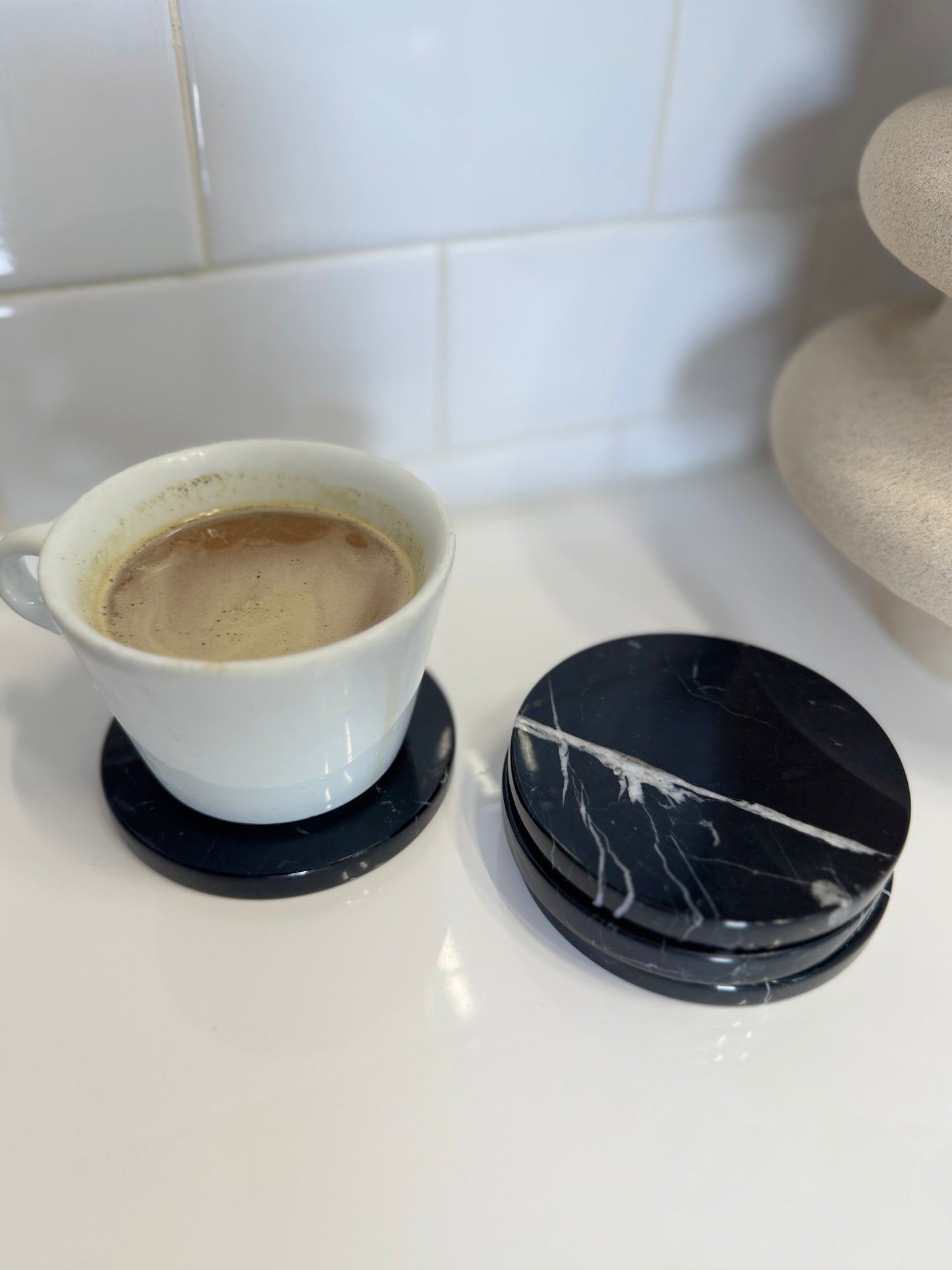 Black Round Marble Coaster (set of 4) - Briggs and Olive