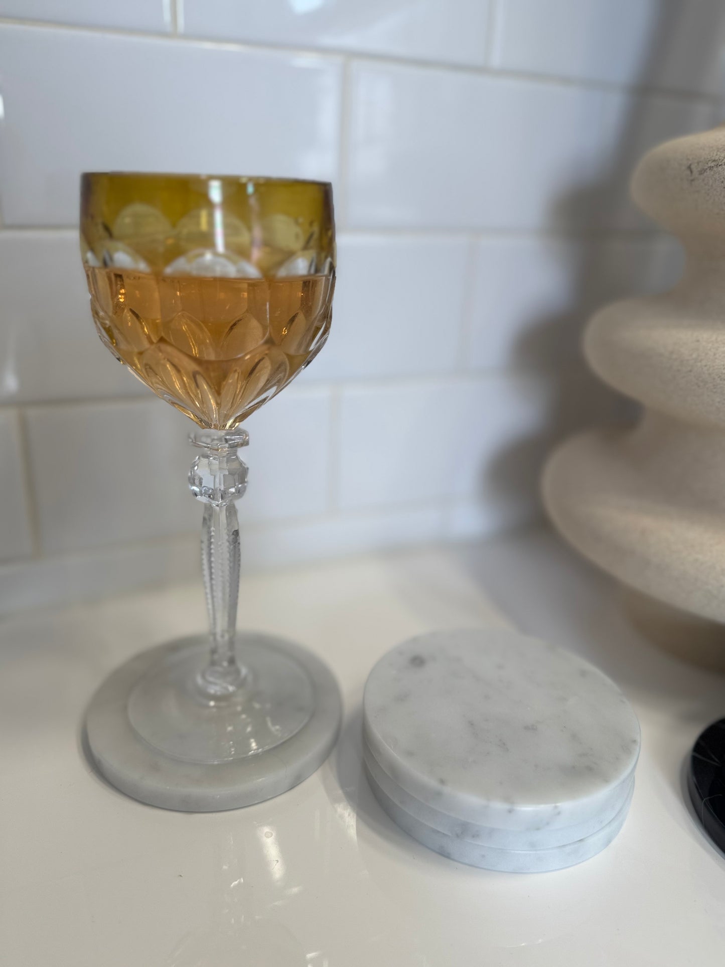 White Italian Carrara Marble Round Coaster (set of 4) - Briggs and Olive