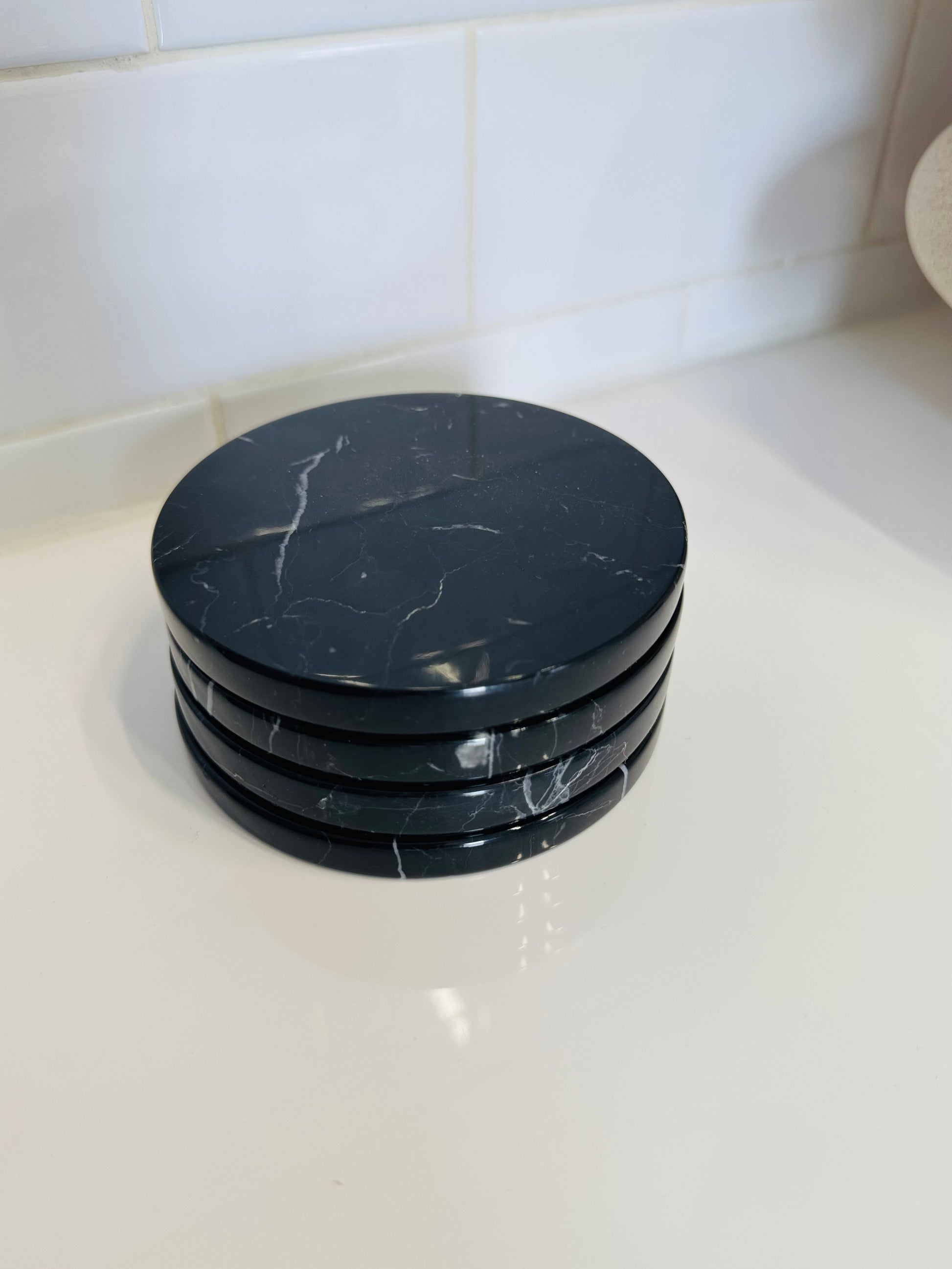 Black Round Marble Coaster (set of 4) - Briggs and Olive
