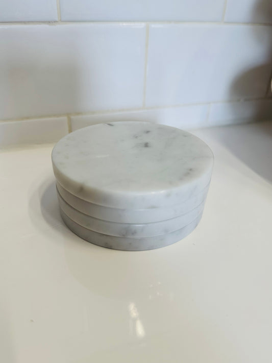 White Italian Carrara Marble Round Coaster (set of 4) - Briggs and Olive