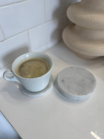 White Italian Carrara Marble Round Coaster (set of 4) - Briggs and Olive