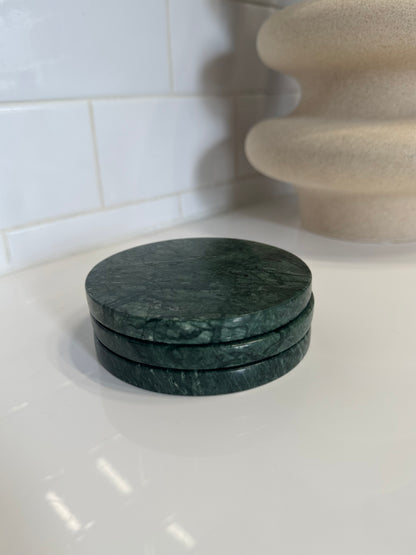 Green Flower Marble Coasters (Set of 4)